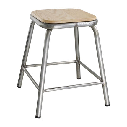 Bolero Low Galvanized Steel Stool with Wooden Seat (Set of 4)