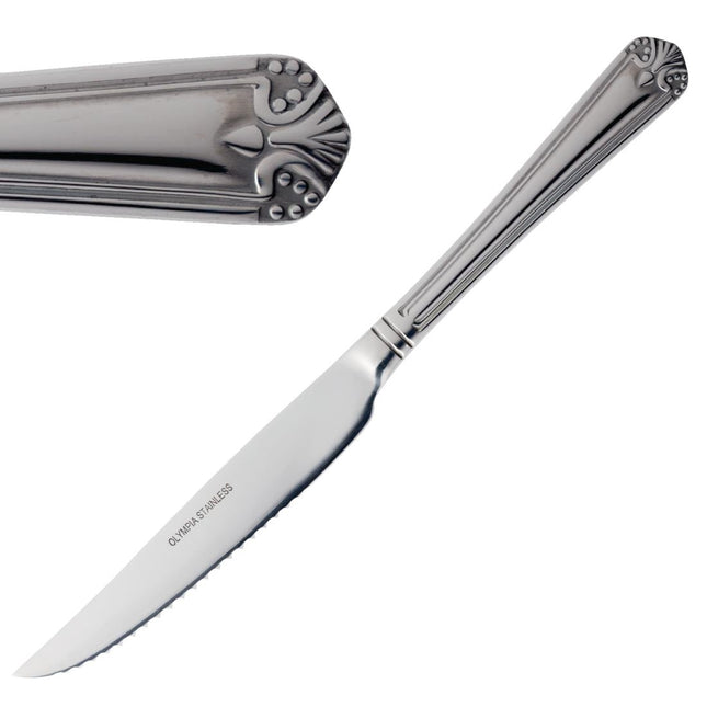 Jesmond Polished 18/0 Stainless Steel Steak Knives with Shell Motif | Olympia | 12 Pieces