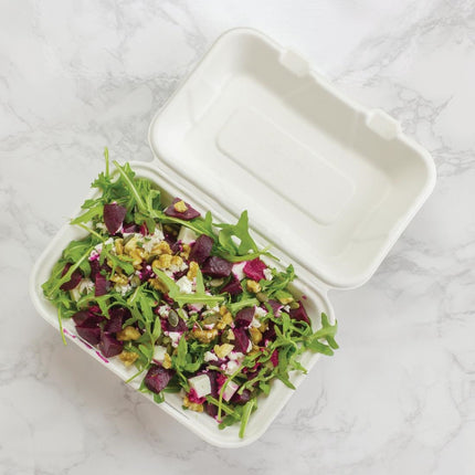 Compostable Bagasse Food Containers with Hinged Lid | Vegware | 22.8cm 6