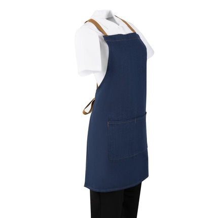 Southside Denim Blue Bistro Apron with Brown Straps 4