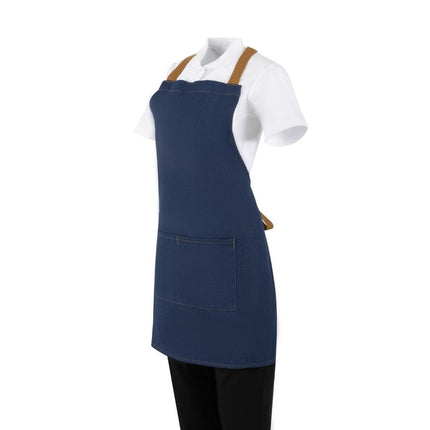 Southside Denim Blue Bistro Apron with Brown Straps 3