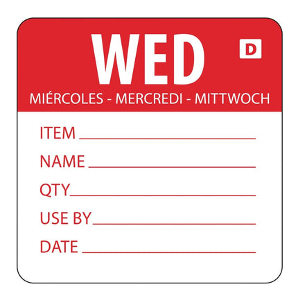 Soluble Color Code Food Labels Wednesday | Hygiplas | 250 Pieces