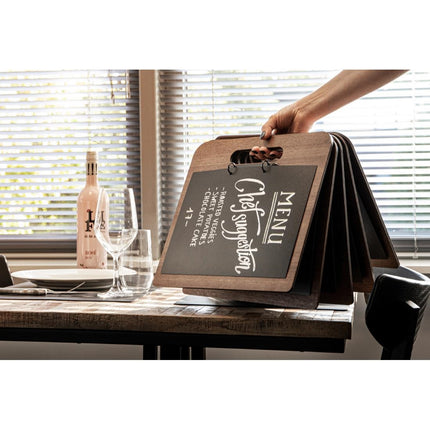 Walnut Wooden Menu Board with Black Powder-Coated Ring Binder | Securit Walnut Range 7