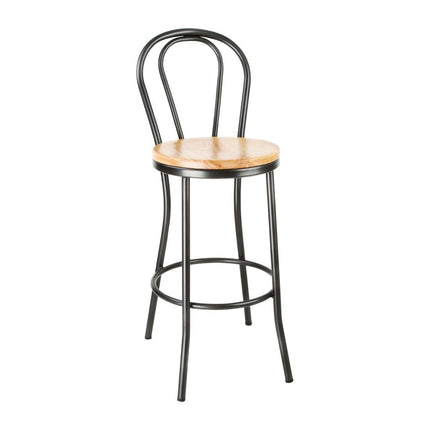 Bolero Clarisse High Stool | Metallic Grey Frame | Rustic Wooden Seat Cushion