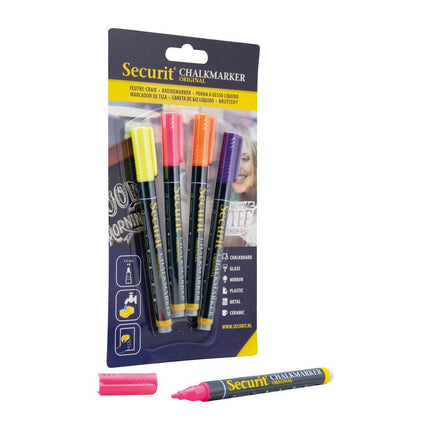 Liquid Chalk Marker Tropical Colors 1-2mm Tip | Securit | Yellow, Pink, Orange, Violet 2