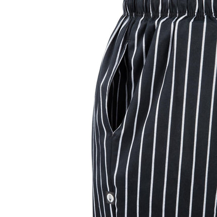 Baggy Chef Pants Black and White Striped | Chef Works Designer | S 7