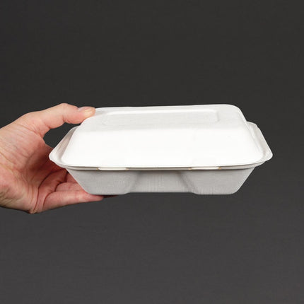 Compostable Bagasse Food Containers with Hinged Lid | Vegware | 22.8cm 4