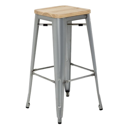 Bolero Bistro High Stools with Wooden Seat Cushion | Galvanized Steel | Set of 4 4