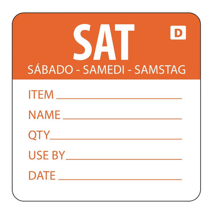 Soluble Color Code Food Labels Saturday | Hygiplas | 250 Pieces