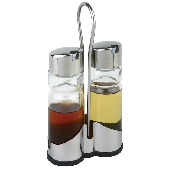 Stainless Steel Oil and Vinegar Set with Holder and Glass Bottles | APS