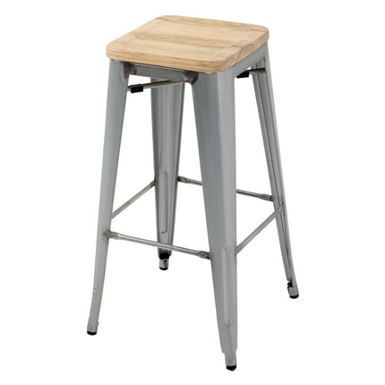 Bolero Bistro High Stools with Wooden Seat Cushion | Galvanized Steel | Set of 4
