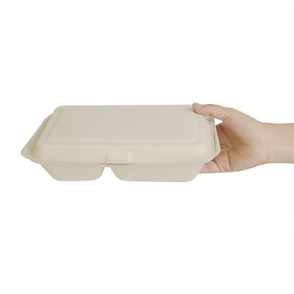 Compostable Bagasse Food Containers 2 Compartments 253mm Natural | Fiesta 3