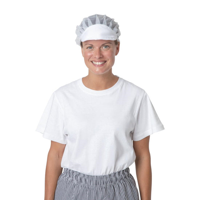 White Nylon Hairnet with Visor | Whites | Universal Size 2