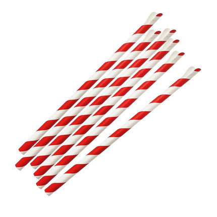 Compostable Paper Spoon Straws 8mm x 210mm | Fiesta Red & White Striped 2