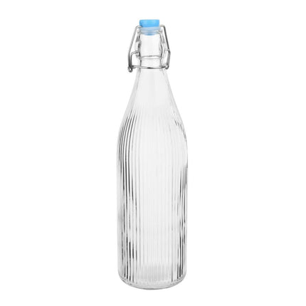 Ribbed Glass Water Bottles 1L with Swing Top | Olympia