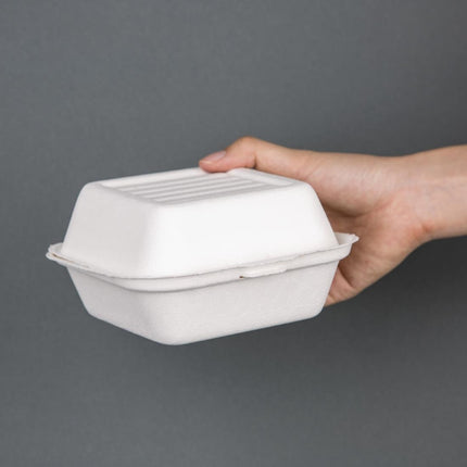 Compostable Bagasse Hamburger Boxes with Hinged Lid 153mm | Fiesta 4