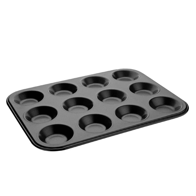 Non-Stick Carbon Steel Mini Muffin Baking Tray 12-Cup | Vogue | 14mm Depth