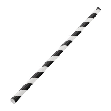 Biodegradable Black Striped Paper Straws 200mm x 6mm | Utopia