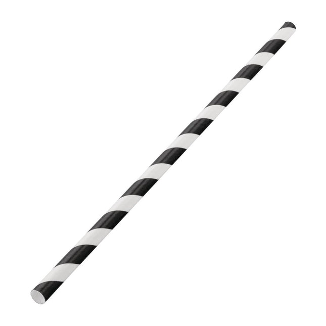 Biodegradable Black Striped Paper Straws 200mm x 6mm | Utopia