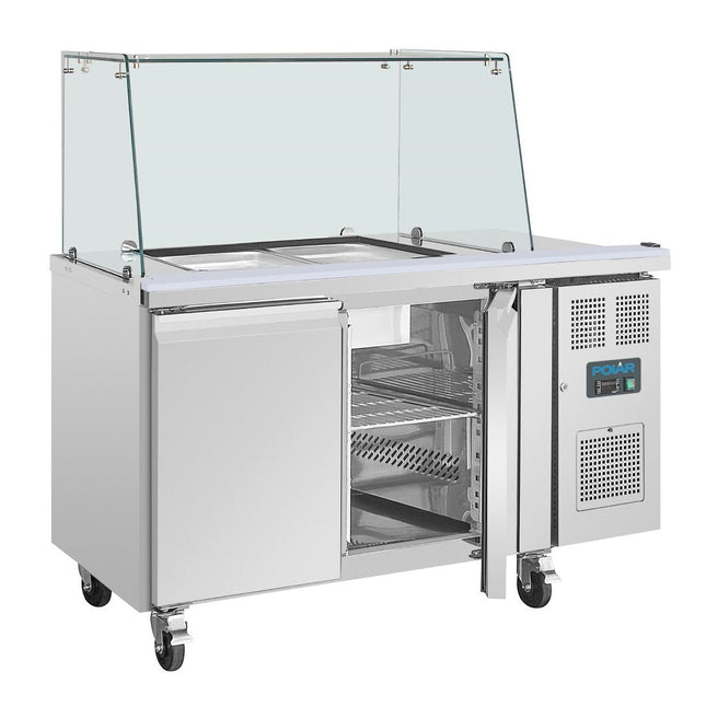 Two-Door Saladette with Square Glass Hygienic Screen | Polar U-Series | Forced Air Cooling 2