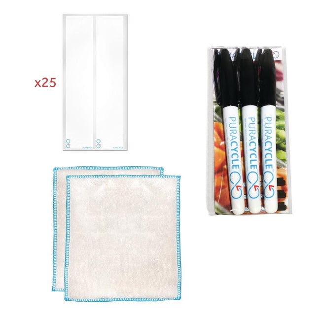 Puracycle Reusable Blank Bottle Labels with Non-Toxic Markers