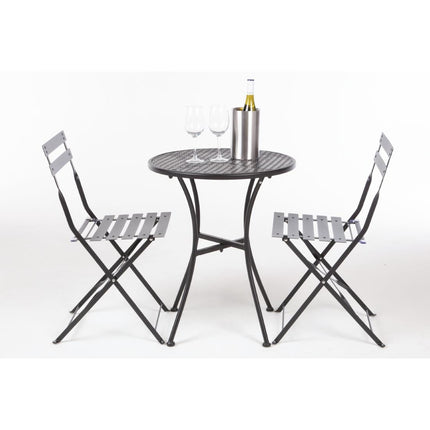 Bolero Black Steel Garden Bistro Set with Table and Two Chairs 2