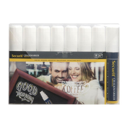 White Erasable Chalk Markers 15mm Tip | Securit (8 pcs)