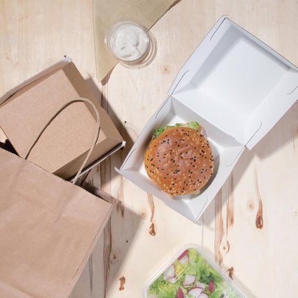 Compostable Kraft Hamburger Boxes Large Square 112mm | Fiesta (150 pcs) 6