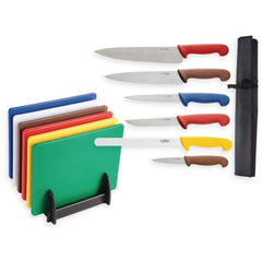 Hygiplas LDPE Cutting Board and Knife Set | 6 Cutting Boards + Color-Coded Knives