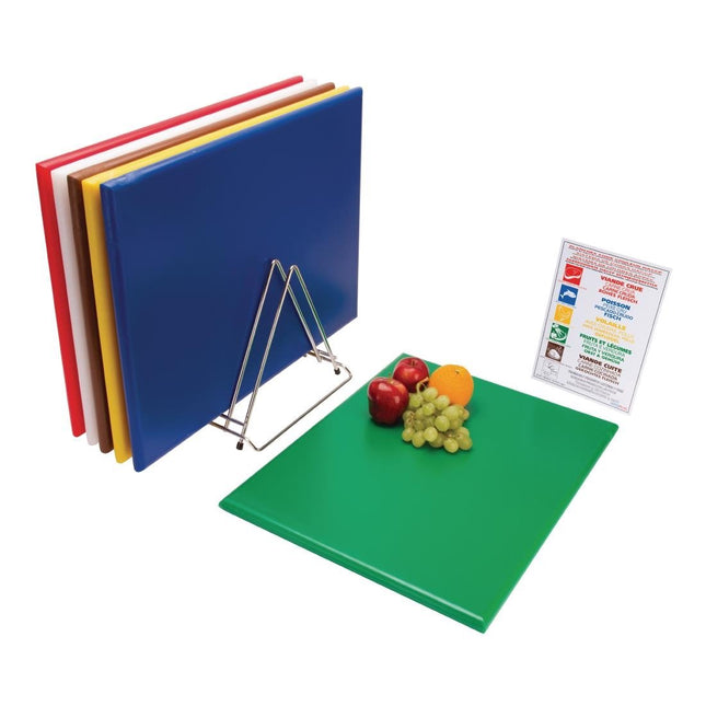 Hygiplas HDPE Colour-Coded Cutting Board Set with Rack 610x455x25mm