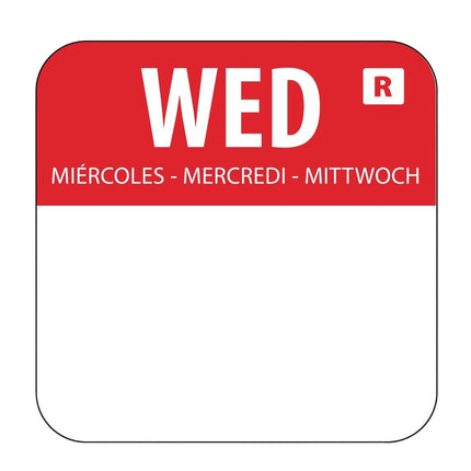 Removable Food Labels Wednesday Red | Hygiplas | 1000 Pieces