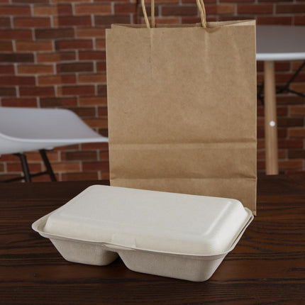 Compostable Bagasse Food Containers 2 Compartments 253mm Natural | Fiesta 5
