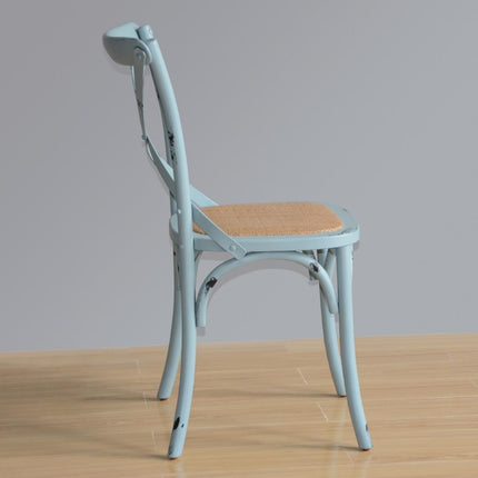 Wooden Chair with Crossed Backrest Antique Blue Wash | Bolero 7