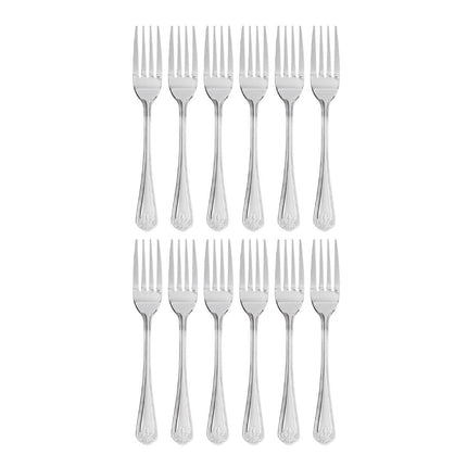 Dessert Forks | Olympia Jesmond | 12 Pieces | Polished 18/0 Stainless Steel with Shell Pattern Handle 6