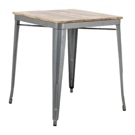 Bolero Bistro Dining Table with Mango Wood Slatted Top and Dark Grey Legs | 650mm