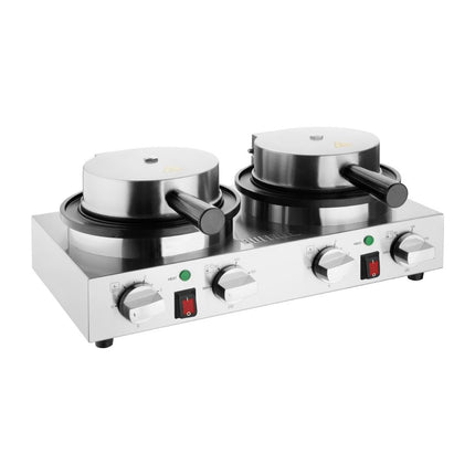 Double Round Belgian Waffle Maker | Buffalo | Stainless Steel | Commercial Grade