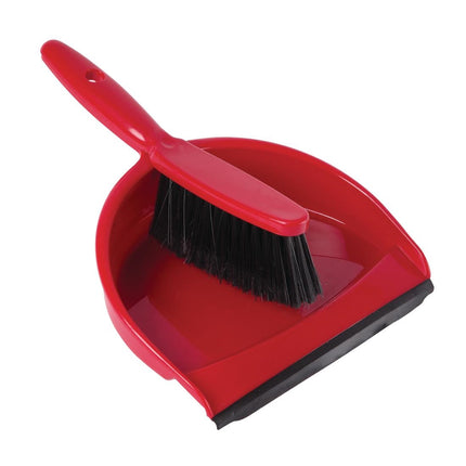Soft Hand Broom and Dustpan Set with Rubber Edge | Jantex | Red | 22cm Wide