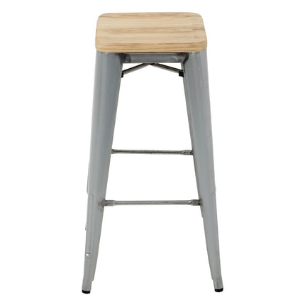 Bolero Bistro High Stools with Wooden Seat Cushion | Galvanized Steel | Set of 4 2