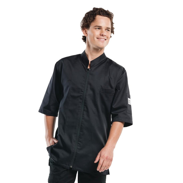 Short Sleeve Zip Chef Jacket Black | Chaud Devant Monza