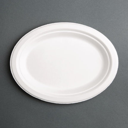 Compostable Oval Bagasse Plates 198mm | Fiesta