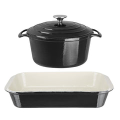 2-Piece Cast Iron Roasting Pan and Oven Dish Set | Vogue