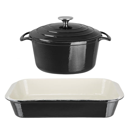 2-Piece Cast Iron Roasting Pan and Oven Dish Set | Vogue