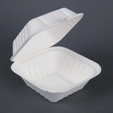 Compostable Bagasse Hamburger Boxes with Hinged Lid 152mm | Fiesta 2