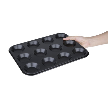 Non-Stick Carbon Steel Mini Muffin Baking Tray 12-Cup | Vogue | 14mm Depth 2