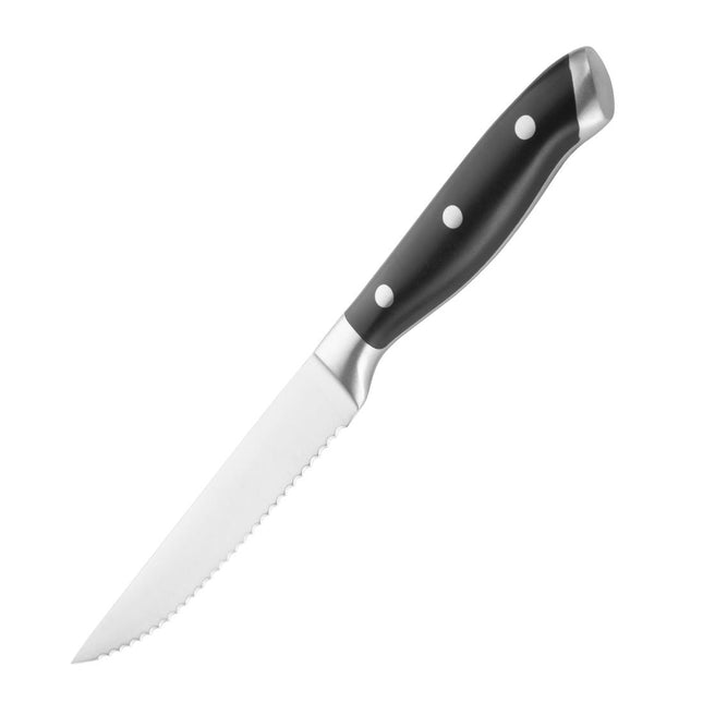 Premium Stainless Steel Riveted Steak Knives with Black ABS Handles | Olympia | Set of 6