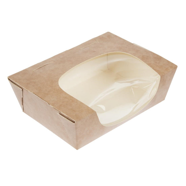 Compostable Kraft Salad Containers with Acetate Window and Insert Closure 825ml | Colpac Zest | Pack of 250