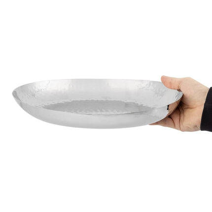 Hammered Oval Serving Tray | Olympia | 280x230mm Stainless Steel 5