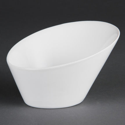 Oval Sloped Bowls 13.3x15.4cm White Porcelain (4 Pieces) | Olympia Whiteware 6