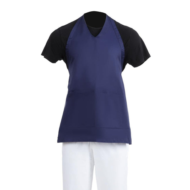 Polyester/Cotton V-Neck Waist Apron with Pocket | Whites | Dark Blue