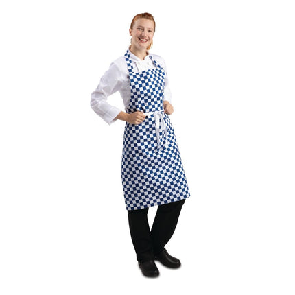 Polyester-Cotton Bib Apron Blue-White Checkered | Whites 5